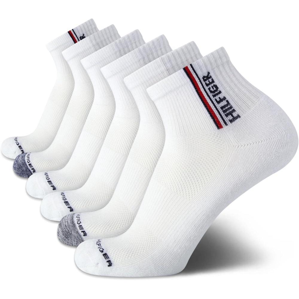 imageTommy Hilfiger Mens Quarter Socks  6 Pack Soft Cushioned Athletic Performance Ankle Socks for Men with Arch SupportWhite Assorted