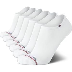 Tommy Hilfiger Mens Ankle Socks – 5 Pack/6 Pack Cotton Blend Moisture Wicking Low Cut Mens Athletic Socks with Arch Support(White Stripe (6pk))