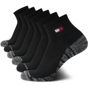 Tommy Hilfiger Men’s Breathable Cushioned Quarter Socks – 6 Pack(All Black)
