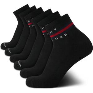 Tommy Hilfiger Men’s Breathable Cushioned Quarter Socks – 6 Pack(Black Lines)