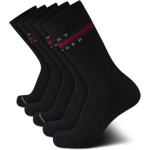 Tommy Hilfiger Mens Crew Socks – 5 Pack Cushioned Stretch Athletic Performance Crew Length Running Socks for Men(All Black)
