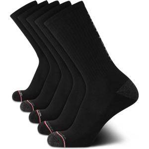 Tommy Hilfiger Mens Crew Socks – 5 Pack Cushioned Stretch Athletic Performance Crew Length Running Socks for Men(Black)