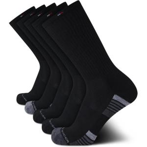 Tommy Hilfiger Mens Crew Socks – 5 Pack Cushioned Stretch Athletic Performance Crew Length Running Socks for Men(Black Multi)