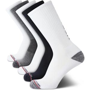 Tommy Hilfiger Mens Crew Socks – 5 Pack Cushioned Stretch Athletic Performance Crew Length Running Socks for Men(White Grey Assorted)