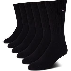 Tommy Hilfiger Mens Crew Socks – 6 Pack Cotton Blend Stretch Cushioned Breathable Athletic Socks for Men(Black)