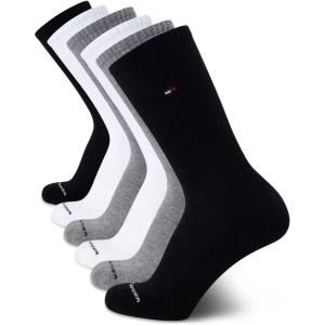 Tommy Hilfiger Mens Crew Socks – 6 Pack Cotton Blend Stretch Cushioned Breathable Athletic Socks for Men(Grey Assorted)