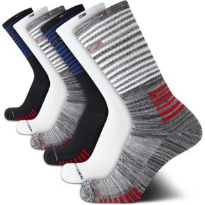 Tommy Hilfiger Mens Crew Socks – 6 Pack Cotton Blend Stretch Cushioned Breathable Athletic Socks for Men(Navy Assorted)