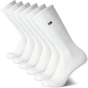 Tommy Hilfiger Mens Crew Socks – 6 Pack Cotton Blend Stretch Cushioned Breathable Athletic Socks for Men(White)
