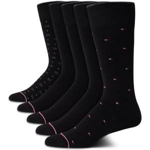 Tommy Hilfiger Mens Dress Socks – 5 Pack Lightweight Patterned Everyday Long Work Socks for Men for Casual & Formal Wear(Black)