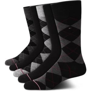 Tommy Hilfiger Mens Dress Socks – 5 Pack Lightweight Patterned Everyday Long Work Socks for Men for Casual & Formal Wear(Black Argyle)