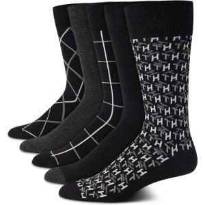 Tommy Hilfiger Mens Dress Socks – 5 Pack Lightweight Patterned Everyday Long Work Socks for Men for Casual & Formal Wear(Black Assorted)