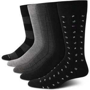 Tommy Hilfiger Mens Dress Socks – 5 Pack Lightweight Patterned Everyday Long Work Socks for Men for Casual & Formal Wear(Black Grey Assorted)