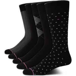 Tommy Hilfiger Mens Dress Socks – 5 Pack Lightweight Patterned Everyday Long Work Socks for Men for Casual & Formal Wear(Black Multi)