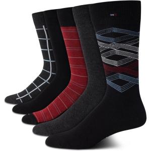 Tommy Hilfiger Mens Dress Socks – 5 Pack Lightweight Patterned Everyday Long Work Socks for Men for Casual & Formal Wear(Black Stripe)