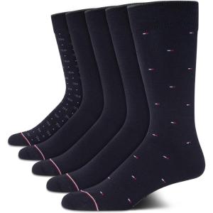 Tommy Hilfiger Mens Dress Socks – 5 Pack Lightweight Patterned Everyday Long Work Socks for Men for Casual & Formal Wear(Classic Navy)