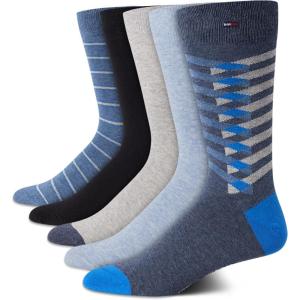 Tommy Hilfiger Mens Dress Socks – 5 Pack Lightweight Patterned Everyday Long Work Socks for Men for Casual & Formal Wear(Dark Denim)