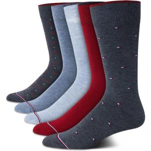 Tommy Hilfiger Mens Dress Socks – 5 Pack Lightweight Patterned Everyday Long Work Socks for Men for Casual & Formal Wear(Denim Assorted)