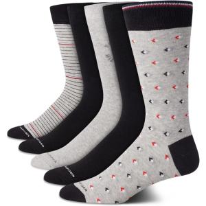 Tommy Hilfiger Mens Dress Socks – 5 Pack Lightweight Patterned Everyday Long Work Socks for Men for Casual & Formal Wear(Grey/Black)