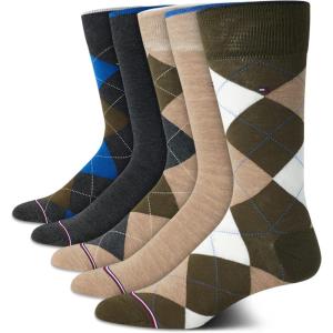 Tommy Hilfiger Mens Dress Socks – 5 Pack Lightweight Patterned Everyday Long Work Socks for Men for Casual & Formal Wear(Khaki Argyle)