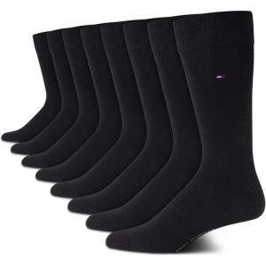 Tommy Hilfiger Mens Dress Socks – 8 Pack Lightweight Everyday Crew Work Socks for Men for Casual and Formal Wear(Black Solid)