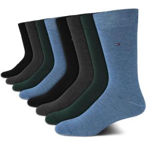 Tommy Hilfiger Mens Dress Socks – 8 Pack Lightweight Everyday Crew Work Socks for Men for Casual and Formal Wear(Black/Grey/Blue)