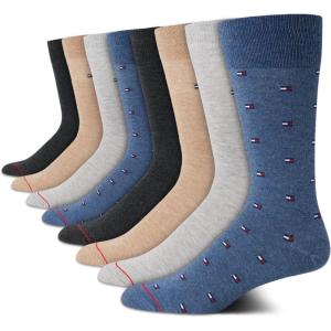 Tommy Hilfiger Mens Dress Socks – 8 Pack Lightweight Everyday Crew Work Socks for Men for Casual and Formal Wear(Denim)