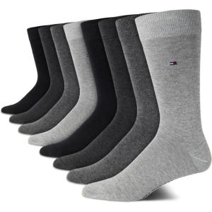 Tommy Hilfiger Mens Dress Socks – 8 Pack Lightweight Everyday Crew Work Socks for Men for Casual and Formal Wear(Grey Assorted)