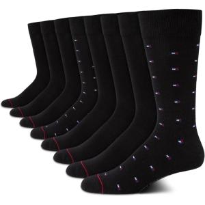 Tommy Hilfiger Mens Dress Socks – 8 Pack Lightweight Everyday Crew Work Socks for Men for Casual and Formal Wear(Premium Black)