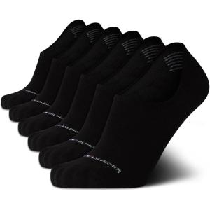Tommy Hilfiger Mens No Show Socks – 6 Pack Cotton Blend Stretch Soft Cushioned Casual Athletic Sports Liners Low Cut Socks(All Black)