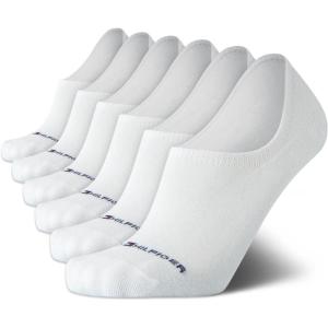 Tommy Hilfiger Mens No Show Socks – 6 Pack Cotton Blend Stretch Soft Cushioned Casual Athletic Sports Liners Low Cut Socks(All White)
