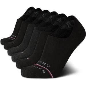 Tommy Hilfiger Mens No Show Socks – 6 Pack Cotton Blend Stretch Soft Cushioned Casual Athletic Sports Liners Low Cut Socks(Black/Grey)