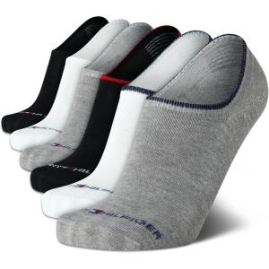 Tommy Hilfiger Mens No Show Socks – 6 Pack Cotton Blend Stretch Soft Cushioned Casual Athletic Sports Liners Low Cut Socks(Grey Assorted)