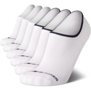 Tommy Hilfiger Mens No Show Socks – 6 Pack Cotton Blend Stretch Soft Cushioned Casual Athletic Sports Liners Low Cut Socks(White)