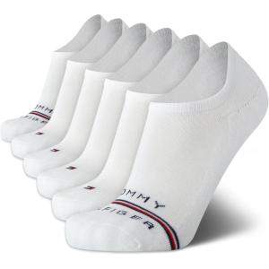 Tommy Hilfiger Mens No Show Socks – 6 Pack Cotton Blend Stretch Soft Cushioned Casual Athletic Sports Liners Low Cut Socks(White Logo)