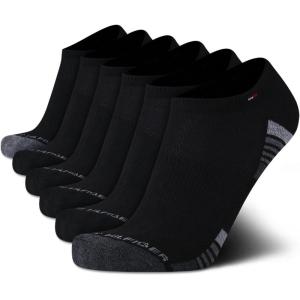 Tommy Hilfiger Mens No Show Socks – 6 Pack Lightweight Performance Stretch Athletic Invisible Shoe Socks Liners for Men(Black Multi)