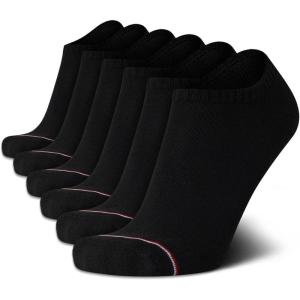 Tommy Hilfiger Mens No Show Socks – 6 Pack Lightweight Performance Stretch Athletic Invisible Shoe Socks Liners for Men(Black Solid)