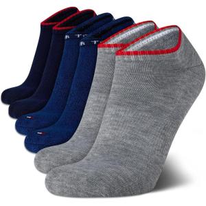 Tommy Hilfiger Mens No Show Socks – 6 Pack Lightweight Performance Stretch Athletic Invisible Shoe Socks Liners for Men(Blue Assorted)