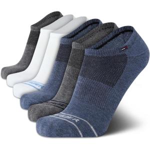Tommy Hilfiger Mens No Show Socks – 6 Pack Lightweight Performance Stretch Athletic Invisible Shoe Socks Liners for Men(Denim Heather Assorted)