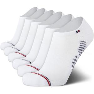 Tommy Hilfiger Mens No Show Socks – 6 Pack Lightweight Performance Stretch Athletic Invisible Shoe Socks Liners for Men(Premium White)