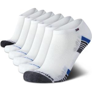 Tommy Hilfiger Mens No Show Socks – 6 Pack Lightweight Performance Stretch Athletic Invisible Shoe Socks Liners for Men(White Multi)