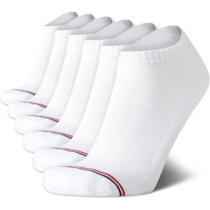 Tommy Hilfiger Mens No Show Socks – 6 Pack Lightweight Performance Stretch Athletic Invisible Shoe Socks Liners for Men(White Solid)