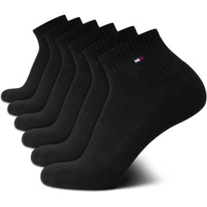 Tommy Hilfiger Mens Quarter Socks – 6 Pack Athletic Performance Stretch Moisture Wicking Cushioned Ankle Socks for Men(Black Multi)