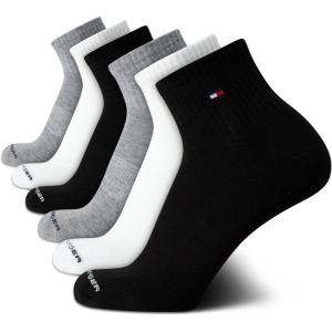 Tommy Hilfiger Mens Quarter Socks – 6 Pack Athletic Performance Stretch Moisture Wicking Cushioned Ankle Socks for Men(Grey Assorted)