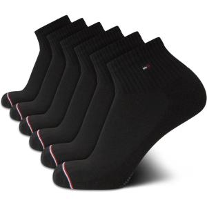 Tommy Hilfiger Mens Quarter Socks – 6 Pack Athletic Performance Stretch Moisture Wicking Cushioned Ankle Socks for Men(Solid Black)