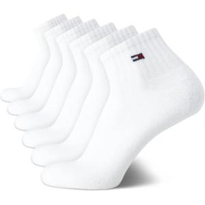 Tommy Hilfiger Mens Quarter Socks – 6 Pack Athletic Performance Stretch Moisture Wicking Cushioned Ankle Socks for Men(White)