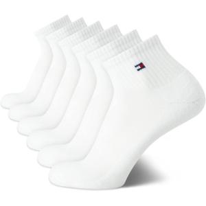 Tommy Hilfiger Mens Quarter Socks – 6 Pack Soft Cushioned Athletic Performance Ankle Socks for Men with Arch Support(All White)