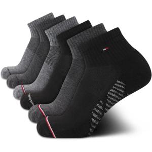 Tommy Hilfiger Mens Quarter Socks – 6 Pack Soft Cushioned Athletic Performance Ankle Socks for Men with Arch Support(Black/Grey Multi)
