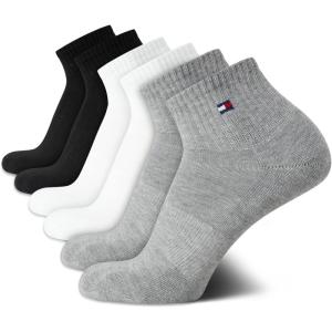 Tommy Hilfiger Mens Quarter Socks – 6 Pack Soft Cushioned Athletic Performance Ankle Socks for Men with Arch Support(Grey/White/Black)