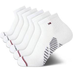 Tommy Hilfiger Mens Quarter Socks – 6 Pack Soft Cushioned Athletic Performance Ankle Socks for Men with Arch Support(Premium White)