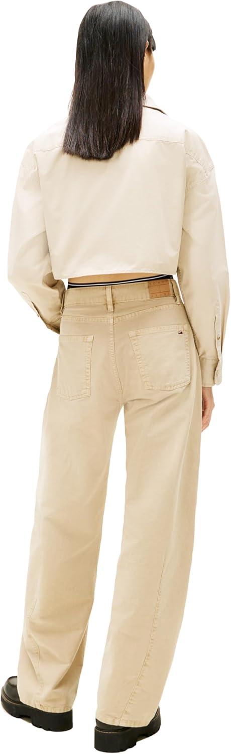 imageTommy Jeans Womens Long Sleeve Cotton Cropped Utility Shirt with Embroidered Flag LogoGulf Sand